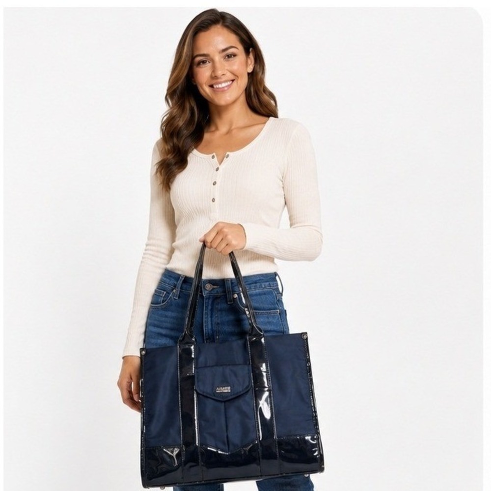Aimee Kestenberg Women's Patent Trim Structured Tote Shoulder Double Handle Bag